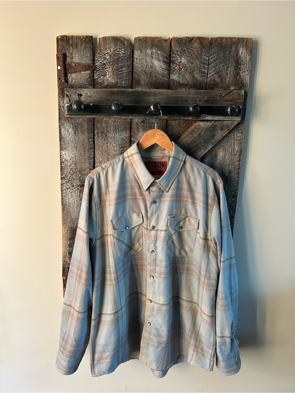 DIXXON Men's Pale Blue Plaid Casual Snap Button-Down Shirt